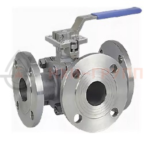 Кран шаровой разборный трехходовой полнопроходной фланцевый ручной КШ-Р.ТХ.ПП.Ф.Р.НХИ.050.040.03.УХЛ1 DN 50 PN 4,0 МПа, корпус ст. 12Х18Н10Т, класс герметичности «А» по ГОСТ 9544-2015