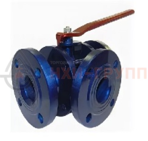 Кран шаровой разборный трехходовой полнопроходной фланцевый ручной КШ-Р.ТХ.ПП.Ф.Р.НХИ.032.063.02.ХЛ1 DN 32 PN 6,3 МПа, корпус ст. 09Г2С, класс герметичности «А» по ГОСТ 9544-2015