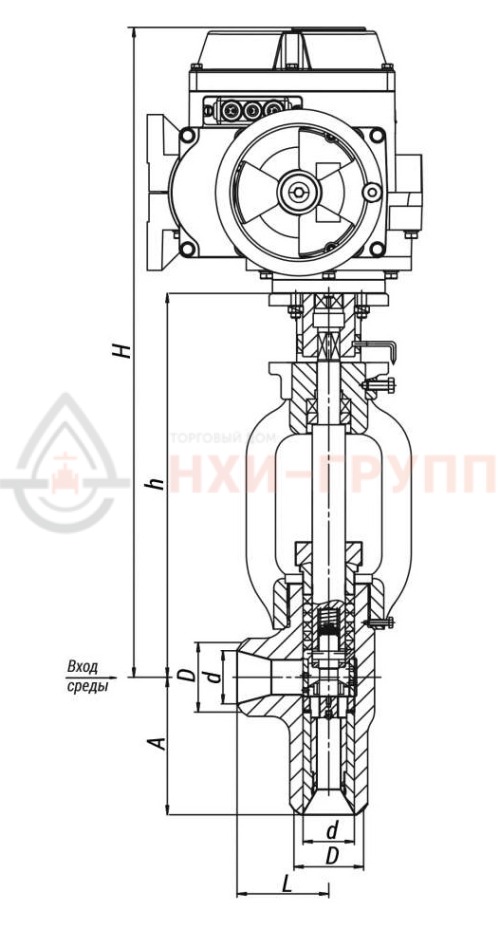 Клапан регулятор температуры угловой под приварку с электроприводом (МЭОФ-250/25-0,25У-99К) 24с-20-Э DN 20 PN 37,3 Т250 °С, корпус ст. 20