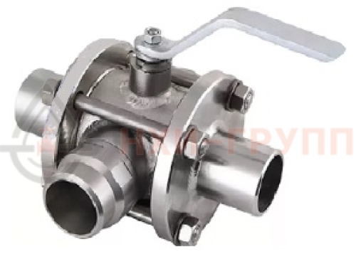 Кран шаровой разборный трехходовой полнопроходной под приварку ручной КШ-Р.ТХ.ПП.П.Р.НХИ.125.063.03.УХЛ1 DN 125 PN 6,3 МПа, корпус ст. 12Х18Н10Т, класс герметичности «А» по ГОСТ 9544-2015