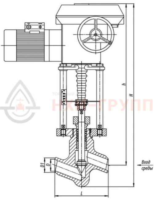 Клапан регулирующий под приварку с электроприводом (МЭП-25000/100-50-У-99) 10с-5-4Э DN 50 PN 17,0 МПа Т350 °С, корпус ст. 20