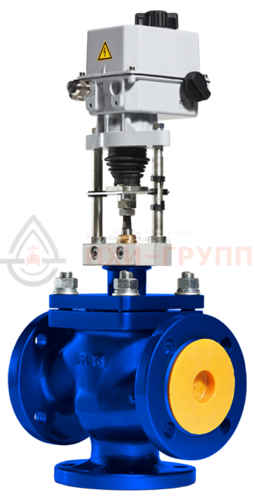 Клапан регулирующий трехходовой фланцевый 23нж947нж DN 20 PN 1,6 Мпа УХЛ1 с ЭИМ, корпус ст. 12Х18Н9ТЛ