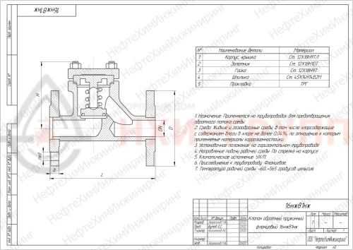 Клапан обратный пружинный фланцевый 16нж81нж DN 15 PN 1,6 МПа УХЛ1, корпус ст. 12Х18Н9ТЛ