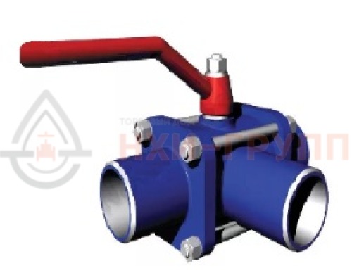 Кран шаровой разборный трехходовой полнопроходной под приварку ручной КШ-Р.ТХ.ПП.П.Р.НХИ.040.100.01.У DN 40 PN 10,0 МПа, корпус ст. 20, класс герметичности «А» по ГОСТ 9544-2015