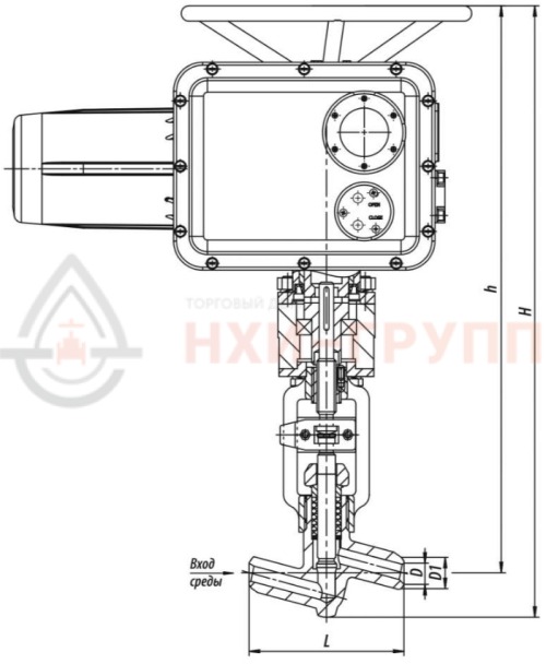 Клапан (вентиль) запорный под приварку с электроприводом (ГЗ-А.100/24 У1) 1с-11-5ЭГ DN 50 PN 6,3 МПа Т425 °С , корпус ст. 20
