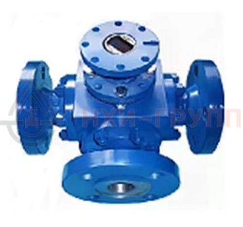 Кран шаровой разборный трехходовой полнопроходной фланцевый с редуктором КШ-Р.ТХ.ПП.Ф.РД.НХИ.150.160.02.ХЛ1 DN 150 PN 16,0 МПа, корпус ст. 09Г2С, класс герметичности «А» по ГОСТ 9544-2015