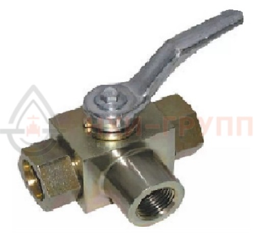 Кран шаровой разборный трехходовой полнопроходной муфтовый ручной КШ-Р.ТХ.ПП.М.Р.НХИ.020.160.03.УХЛ1 DN 20 PN 16,0 МПа, корпус ст. 12Х18Н10Т, класс герметичности «А» по ГОСТ 9544-2015