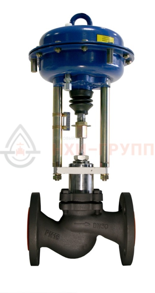 Клапан регулирующий футерованный фланцевый "до себя" нормально закрытый 25ч7п DN 32 PN 0,63 МПа У3 с МИМ, корпус чугун
