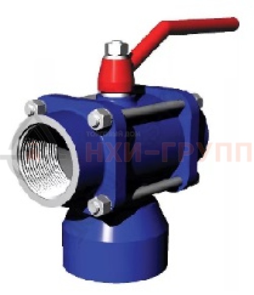 Кран шаровой разборный трехходовой полнопроходной муфтовый ручной КШ-Р.ТХ.ПП.М.Р.НХИ.080.160.01.У DN 80 PN 16,0 МПа, корпус ст. 20, класс герметичности «А» по ГОСТ 9544-2015