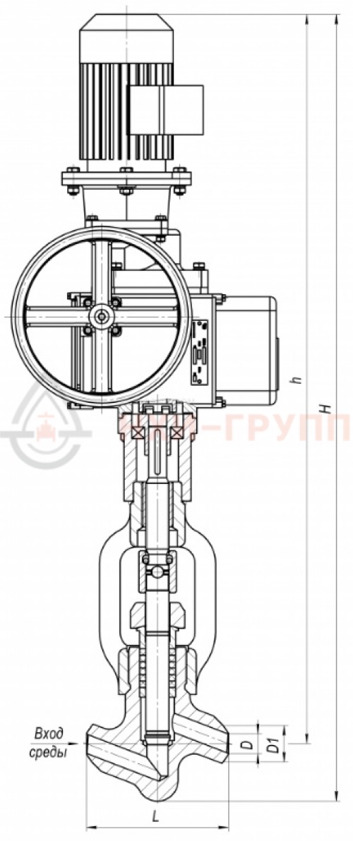 Клапан (вентиль) запорный под приварку с электроприводом (Н-А2-08К У2) 1с-11-3ЭМ DN 20 PN 10,0 МПа Т425 °С, корпус ст. 20