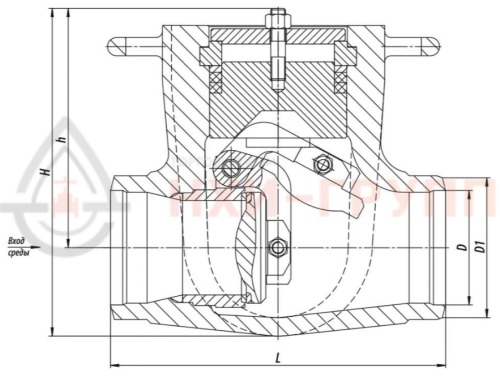 Клапан (затвор) обратный под приварку 912-350-0Б DN 350 PN 37,3 МПа Т280 °С, корпус ст. 20ГСЛ