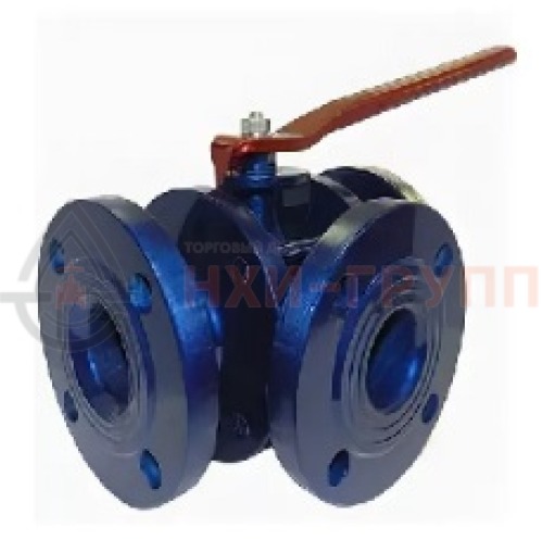 Кран шаровой разборный трехходовой неполнопроходной фланцевый ручной КШ-Р.ТХ.НП.Ф.Р.НХИ.100/080.160.02.ХЛ1 DN 100/80 PN 16,0 МПа, корпус ст. 09Г2С, класс герметичности «А» по ГОСТ 9544-2015