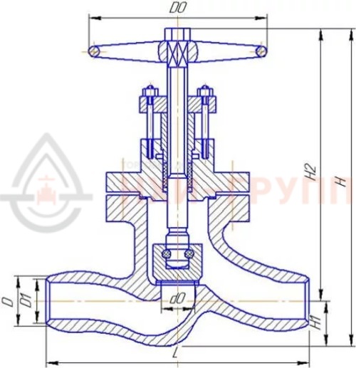 Клапан (вентиль) запорный под приварку ручной Т-112б DN 150 PN 10,0 МПа Т450 °С, корпус ст. 25Л