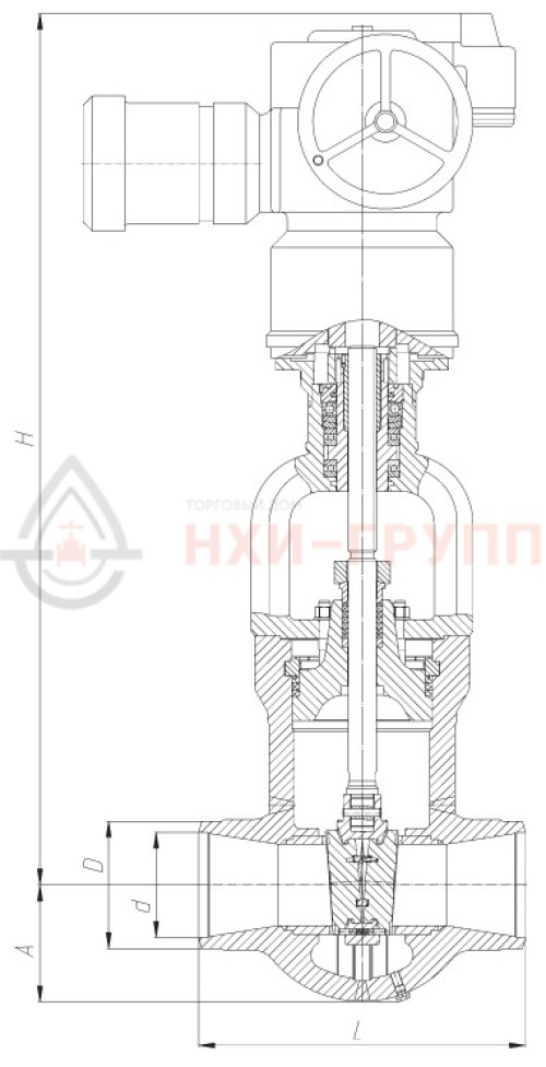 Задвижка запорная под приварку с электроприводом (MODACT MON 52031.2222N) 2с-30-1ЭК DN 80 PN 10,0 МПа Т450 °С, корпус ст. 25Л