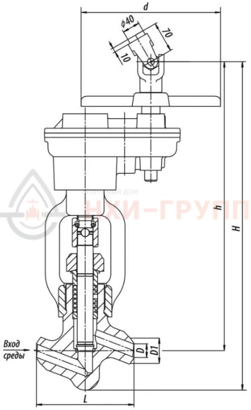 Клапан (вентиль) запорный под приварку с цилиндрическим редуктором 1с-12-5ЦЗ DN 50 PN 25,0 МПа Т350 °С, корпус ст. 20