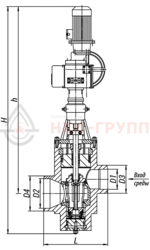 Клапан регулирующий под приварку с электроприводом (ПЭМ-Б5У) 18с-2-6Э DN 250 PN 10,0 МПа Т450 °С, корпус ст. 20