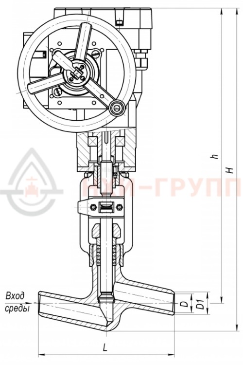 Клапан регулирующий под приварку с электроприводом (ПЭМ-Б1У-У2) 10с-5-5Э DN 50 PN 25,0 МПа Т350 °С, корпус ст. 20