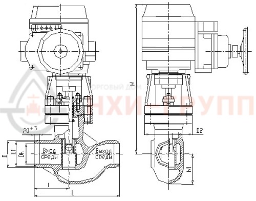 Клапан регулирующий под приварку с электроприводом (МЭОФ-250/25-0,25У-99К) Т-36бэ DN 150 PN 6,4 МПа Т300 °С, корпус ст. 25Л