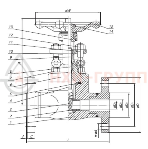Задвижка кованая стальная клиновая с выдвижным шпинделем фланцевая ручная 30с15нж DN 15 PN 4,0 МПа У1, корпус ст. 20, класс герметичности «А» по ГОСТ 9544-2015