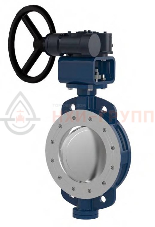 Затвор дисковый поворотный с двойным эксцентриситетом межфланцевый с гладкими проушинами двусторонний с редуктором ЗДП-ДЭМФ.МФГП.ДС.РД.НХИ.800.025.06.01.01.У1 DN 800 PN 2,5 МПа