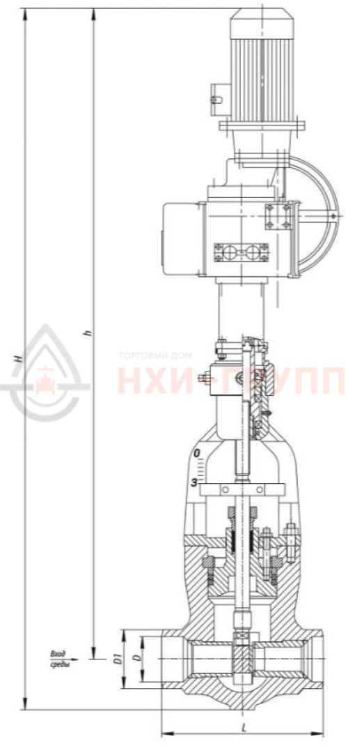 Клапан регулирующий под приварку с электроприводом (795-ЭР-0-V) 976-250-ЭБ DN 250 PN 23,5 МПа Т250 °С, корпус ст. 20ГСЛ