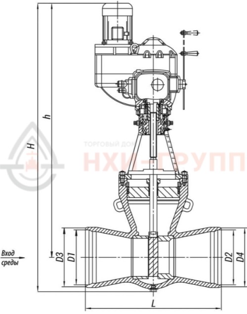 Клапан регулирующий под приварку с электроприводом (ПЭМ-В35-1000-25-36У) 18с-6-4Э-01 DN 250 PN 10,0 МПа Т450 °С, корпус ст. 25Л