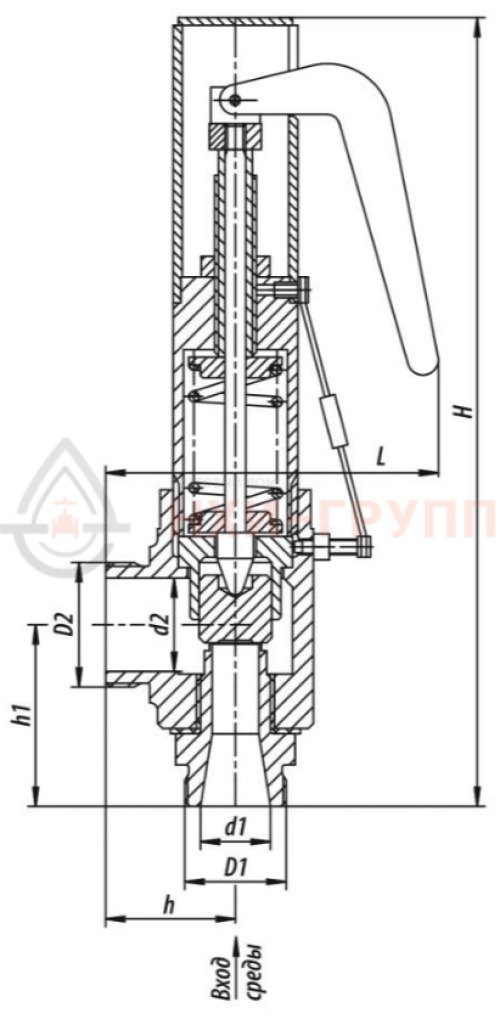 Клапан предохранительный цапковый 17с-1-2 DN 32 PN 1,0 МПа Т250 °С, корпус ст. 20