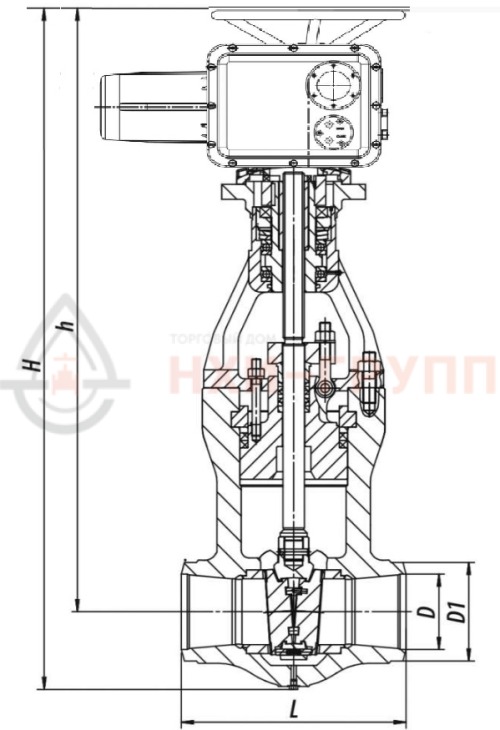 Задвижка запорная под приварку с электроприводом (ГЗ-Б.300/24 У1) 2с-30-1ЭГ DN 80 PN 10,0 МПа Т450 °С, корпус ст. 25Л