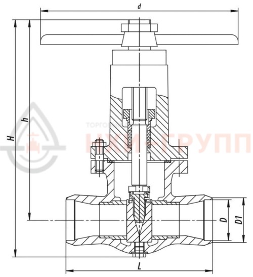 Задвижка запорная под приварку ручная 2с-25-1Н DN 150 PN 6,3 МПа Т450 °С, корпус ст. 25Л