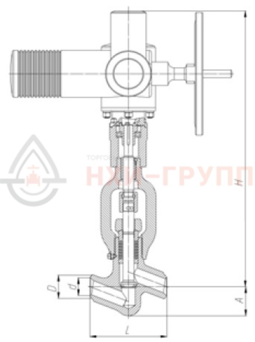 Клапан (вентиль) запорный под приварку с электроприводом (AUMA SA14.6-F14-380/50/3-22) 1057-65-ЭД DN 65 PN 9,8 МПа Т540 °С, корпус ст. 12Х1МФ