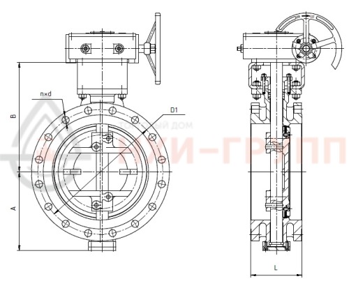 Затвор дисковый поворотный с тройным эксцентриситетом фланцевый односторонний с редуктором ЗДП-ТЭ.Ф.ОС.РД.НХИ.200.040.07.03.04.УХЛ1 DN 200 PN 4,0 МПа