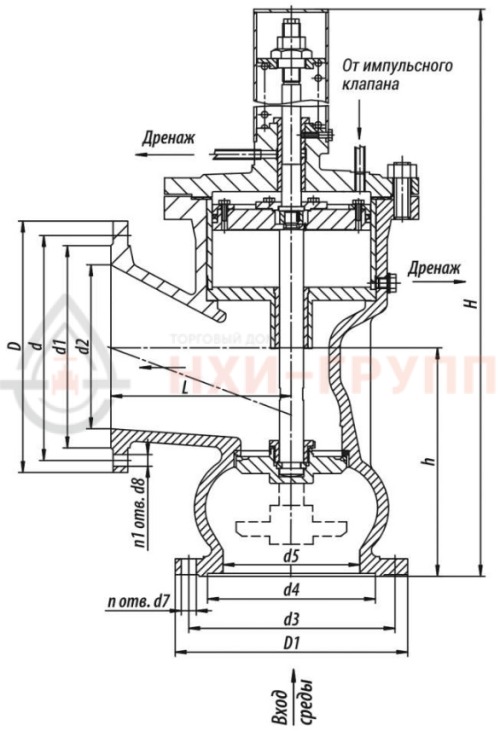 Клапан предохранительный под приварку 7с-8-1 DN 150 PN 4,5 МПа Т450 °С, корпус ст. 25Л