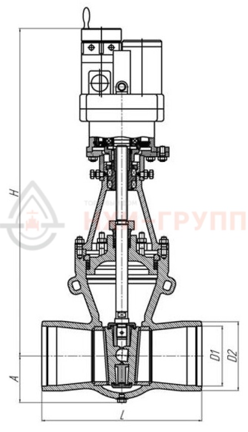 Задвижка запорная под приварку с электроприводом (ЭП-З-100-24-А2-05-В-У1) 2с-30-1ЭН DN 80 PN 10,0 МПа Т450 °С, корпус ст. 25Л