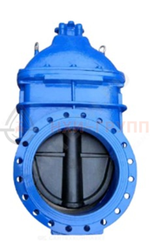 Задвижка с обрезиненным клином литая с невыдвижным шпинделем фланцевая под электропривод 30ч939р DN 1200 PN 1,0 МПа У3, корпус чугун, класс герметичности «А» по ГОСТ 9544-2015