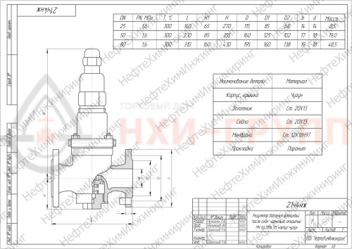 Регулятор давления фланцевый "после себя" нормально открытый 21ч4нж DN 80 PN 1,6 МПа У3, корпус чугун