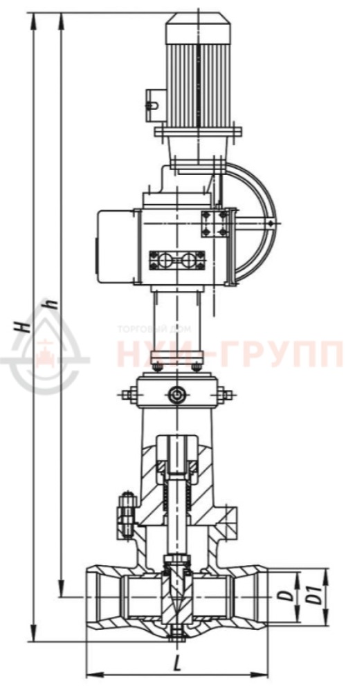 Задвижка запорная под приварку с электроприводом (ПЭМ-Б2М У2) 2с-33-1ЭЧ DN 80 PN 6,3 МПа Т425 °С, корпус ст. 25Л